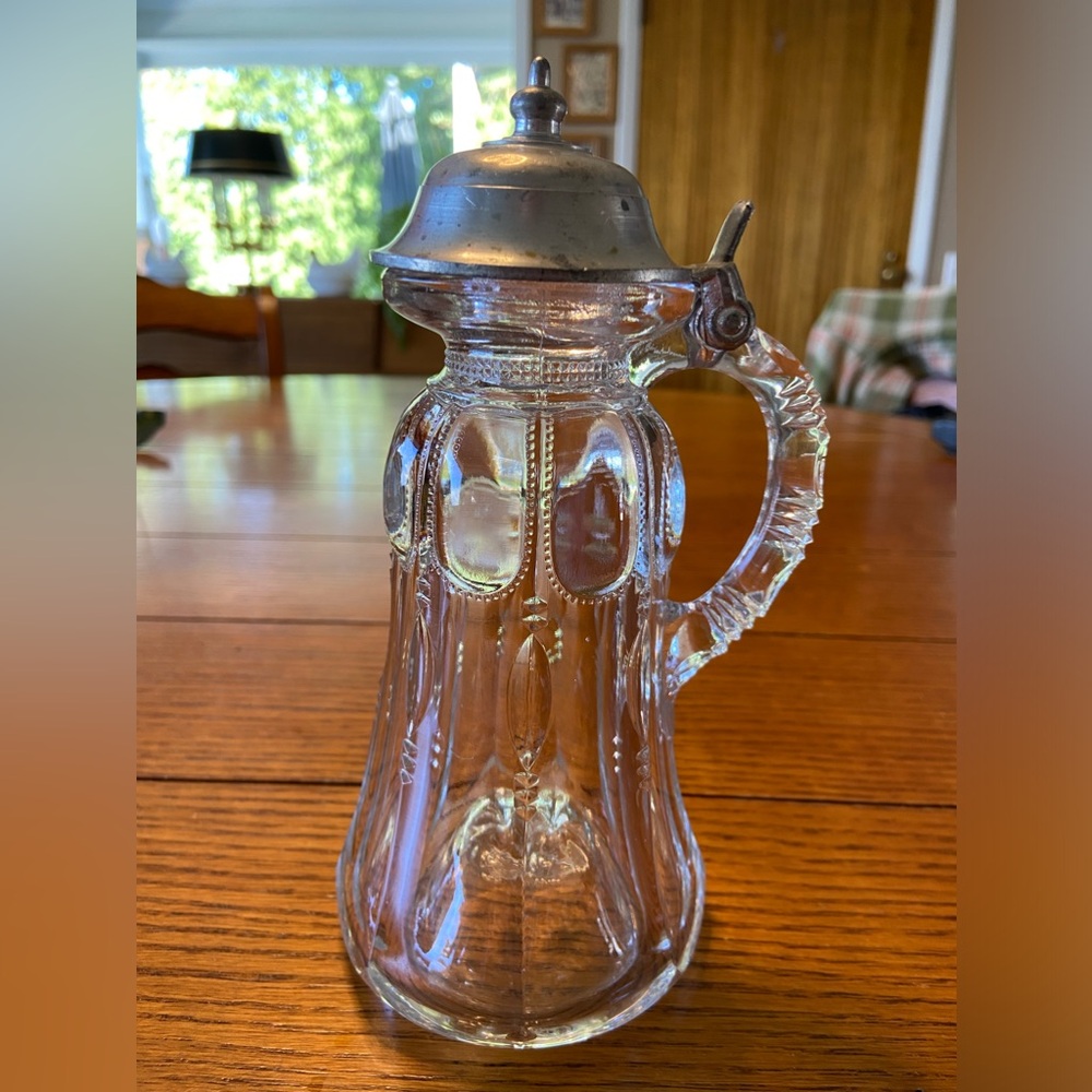Antique Tall Syrup Pitcher with Silverplated Lid
